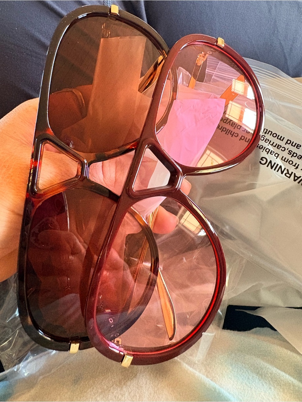 Triple-Style Oversized Shield Sunglasses - Black, Red, Tortoiseshell NIB - Picture 4 of 4